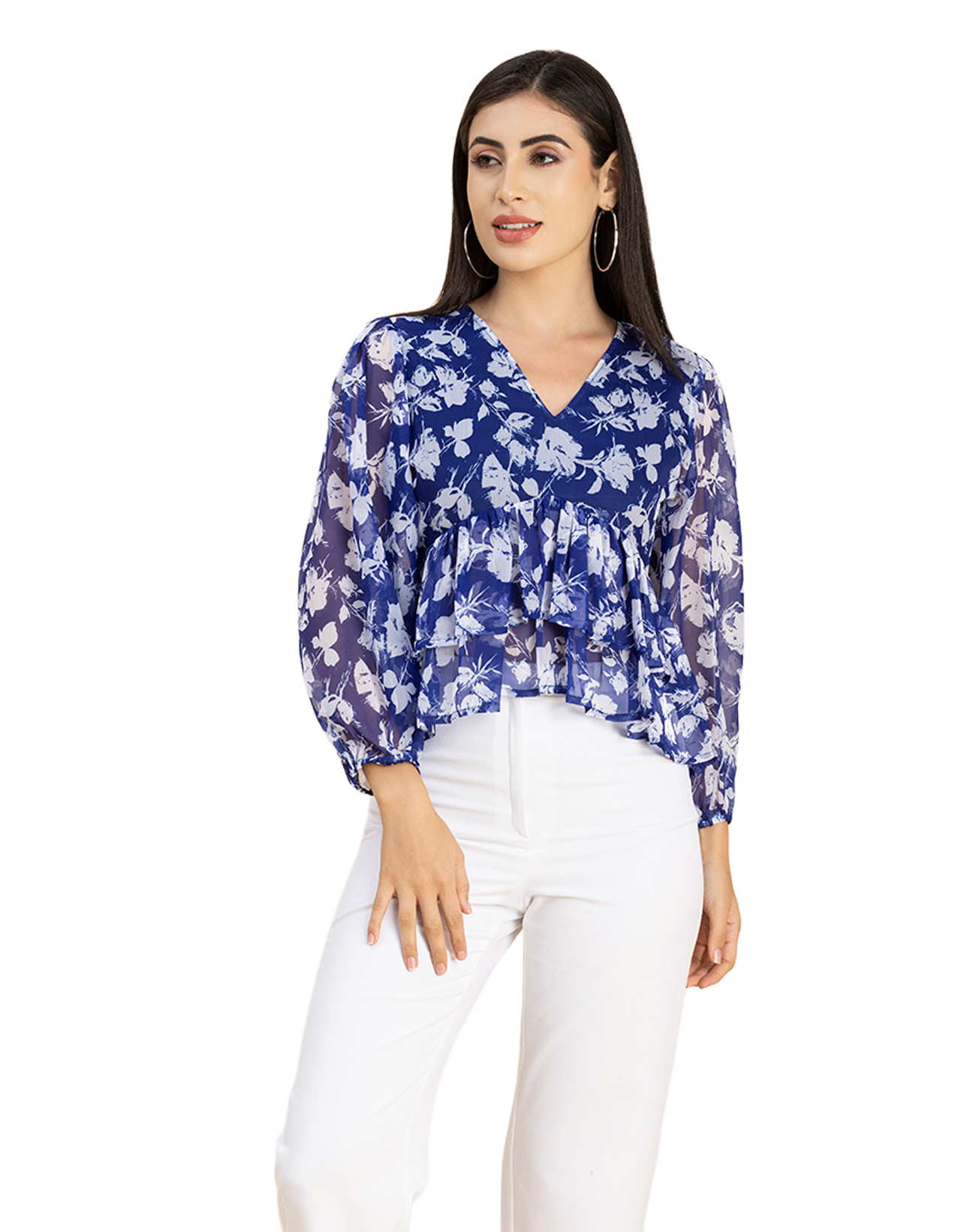 V Neck Balloon Sleeves