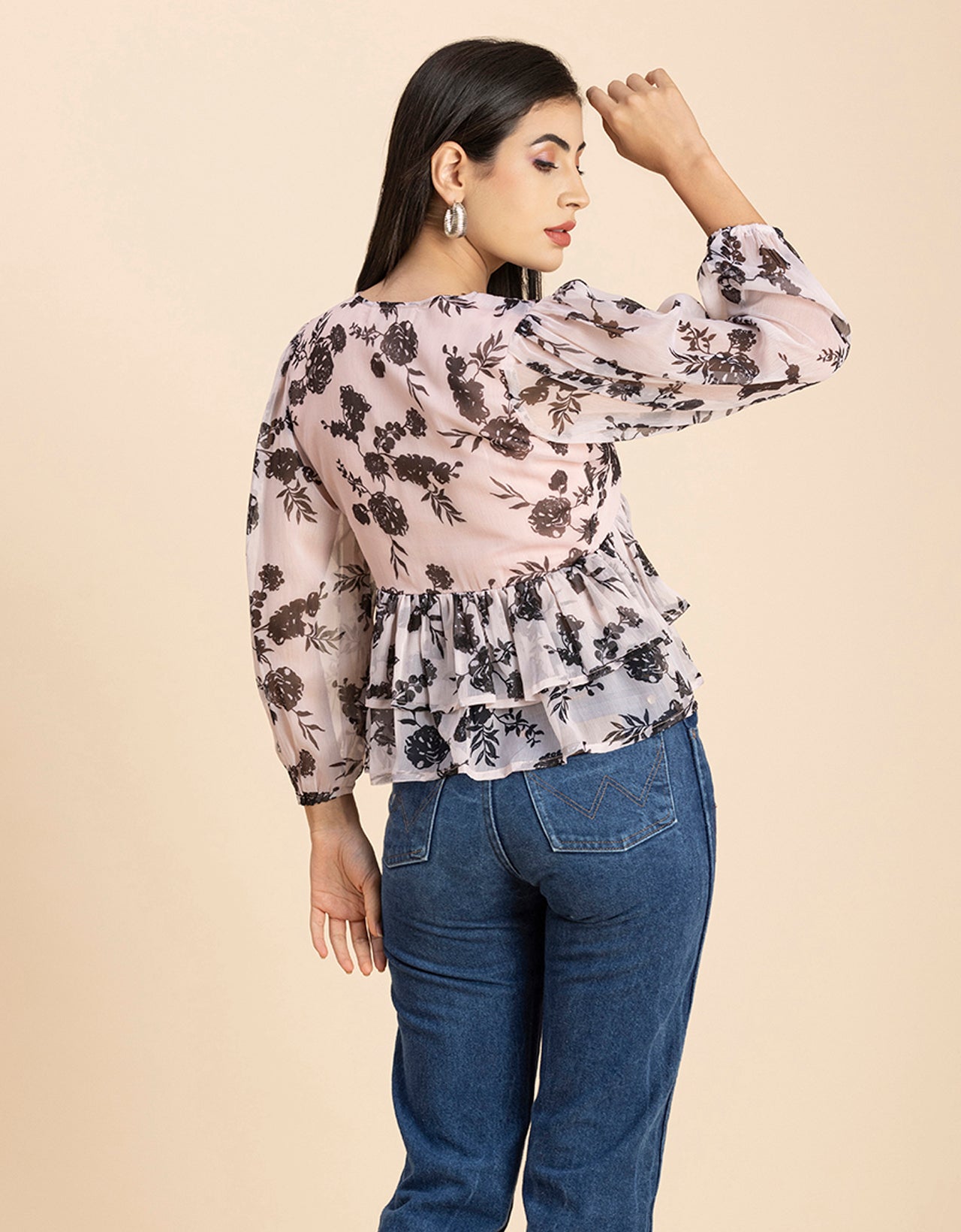 V Neck Balloon Sleeves