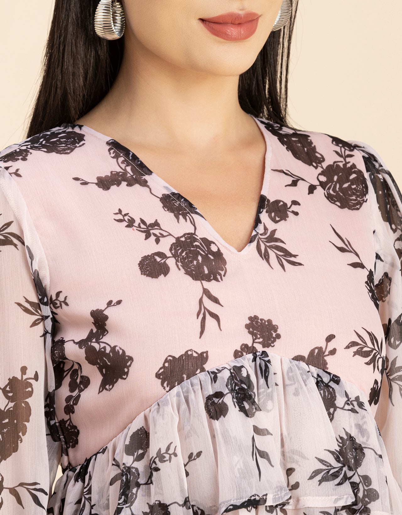 V Neck Balloon Sleeves
