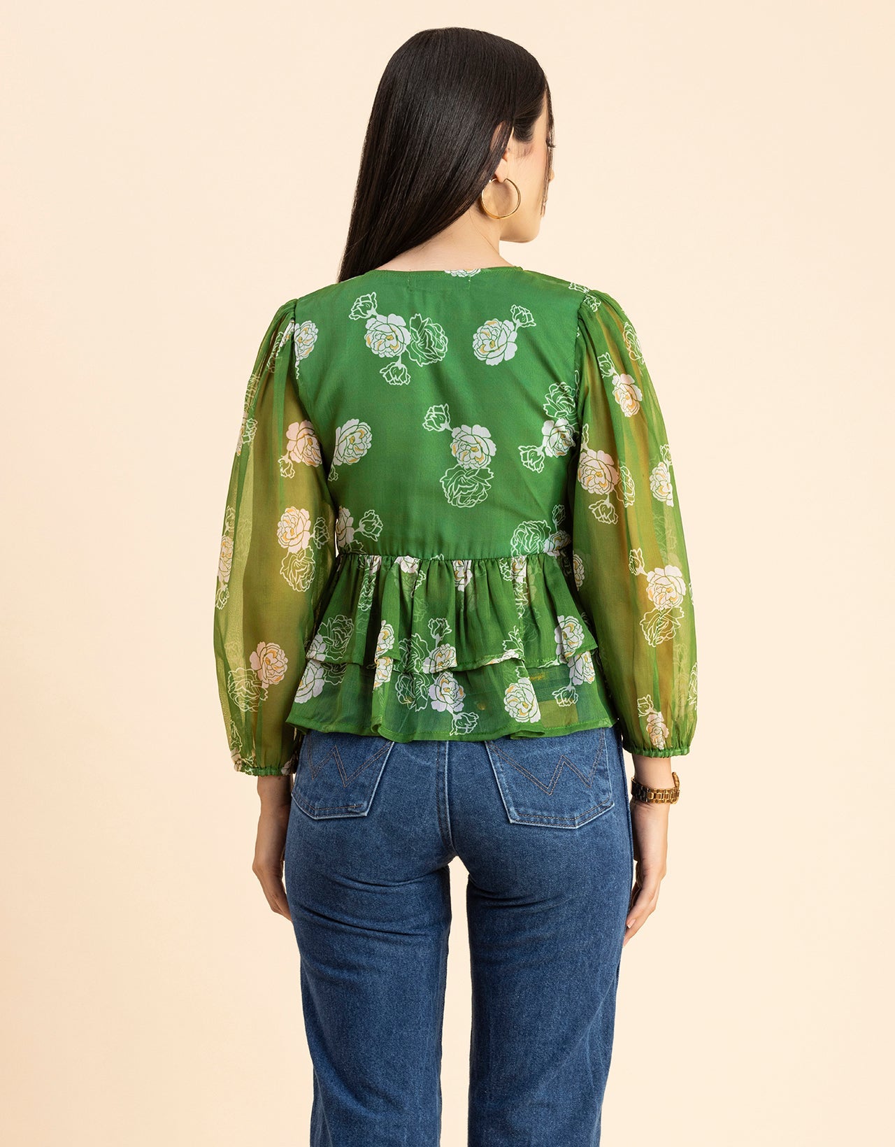 V Neck Balloon Sleeves