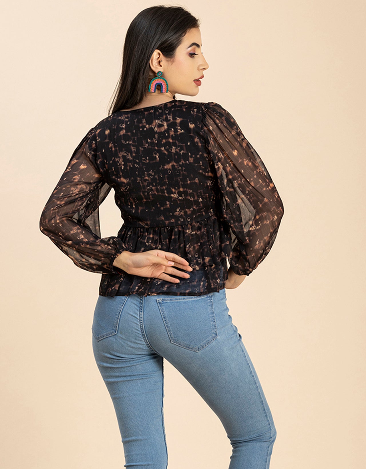 V Neck Balloon Sleeves