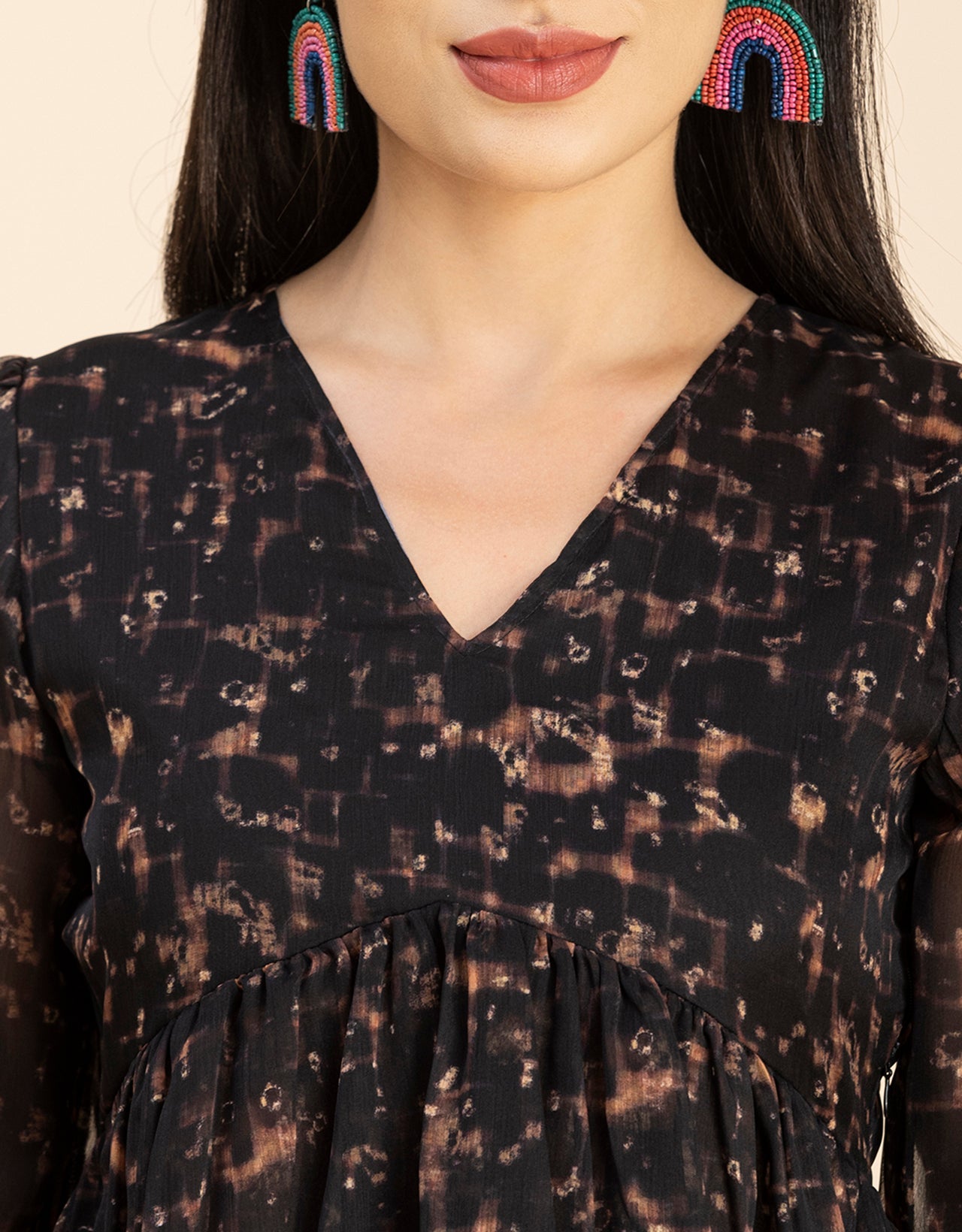 V Neck Balloon Sleeves
