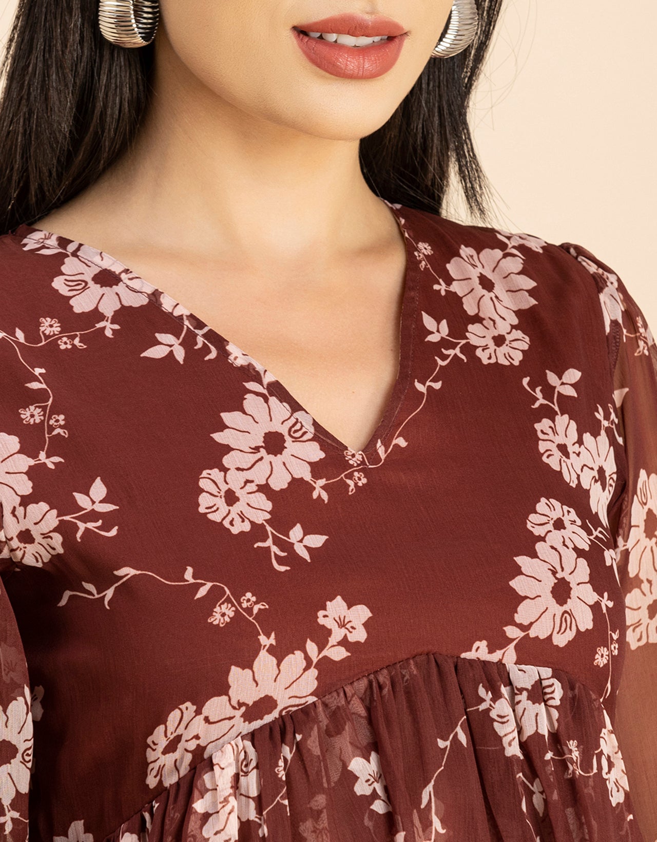 V Neck Balloon Sleeves
