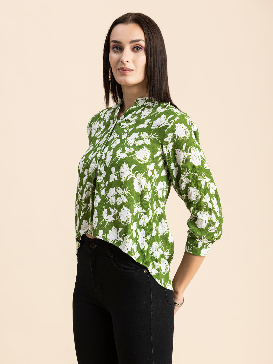 Mandarin Collar Rayon Top