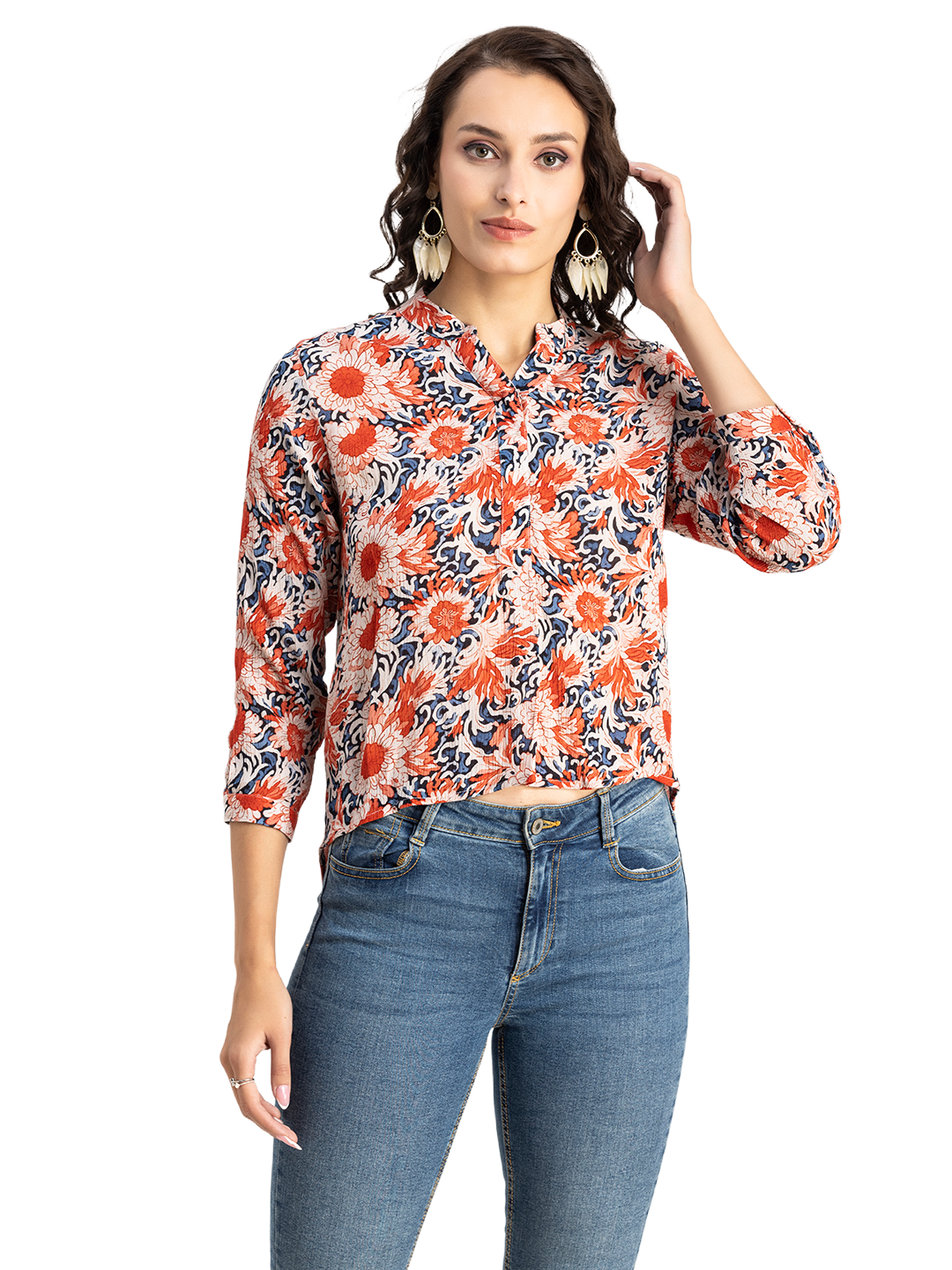Mandarin Collar Rayon Top