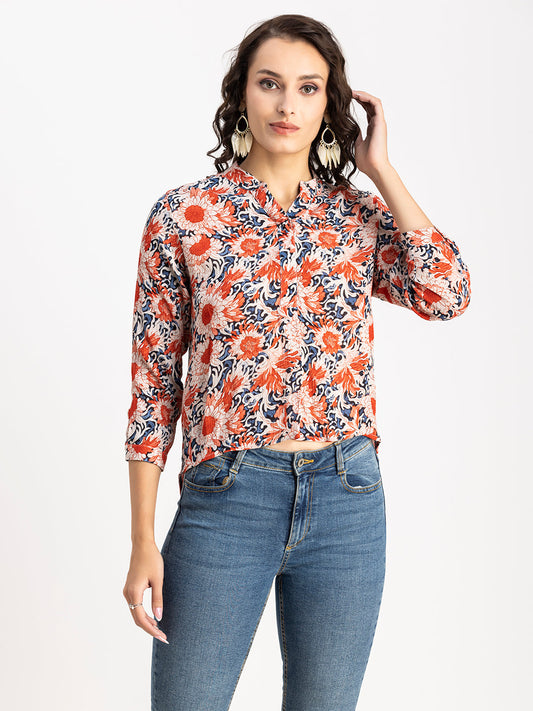 Mandarin Collar Rayon Top