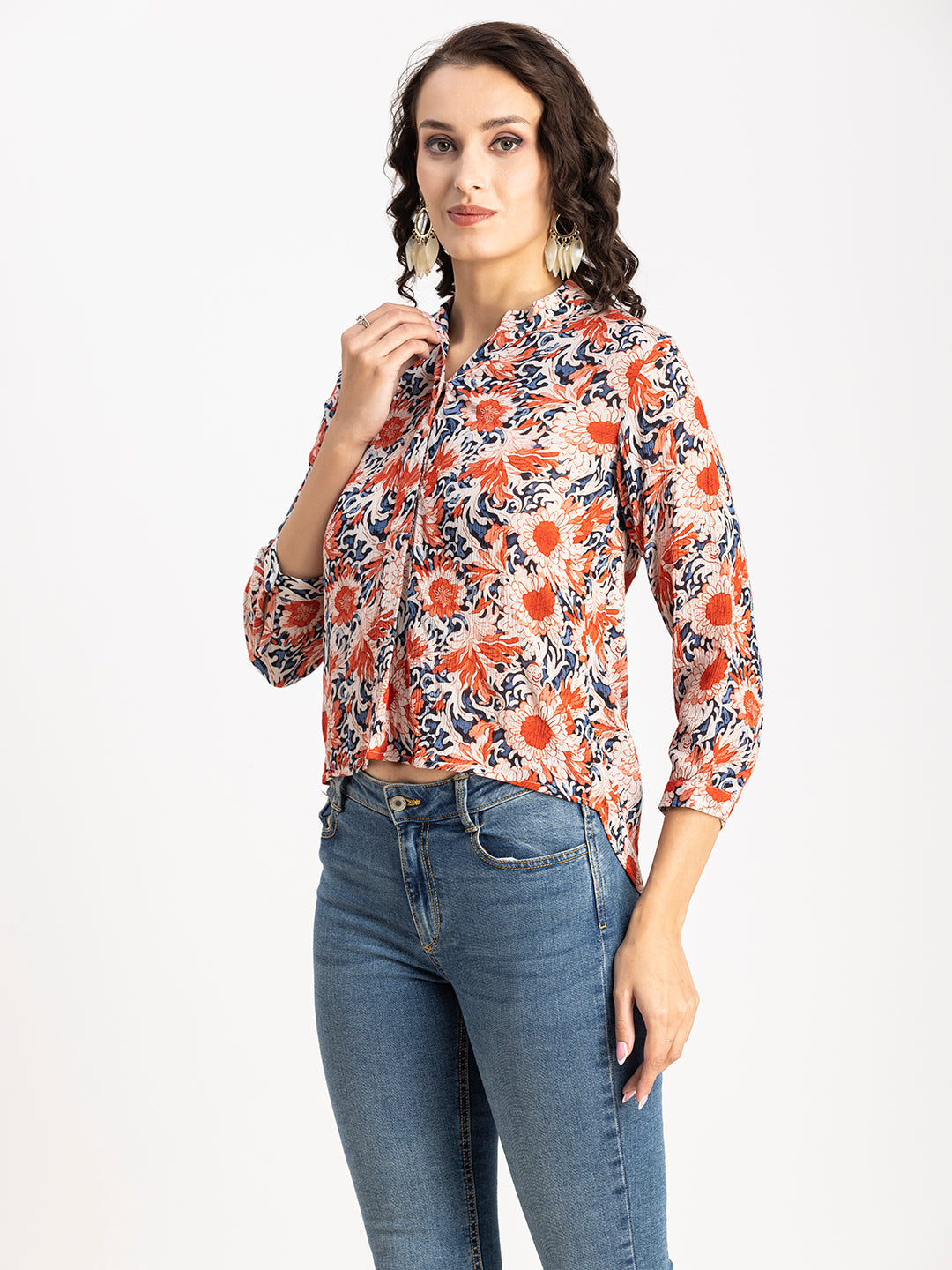 Mandarin Collar Rayon Top