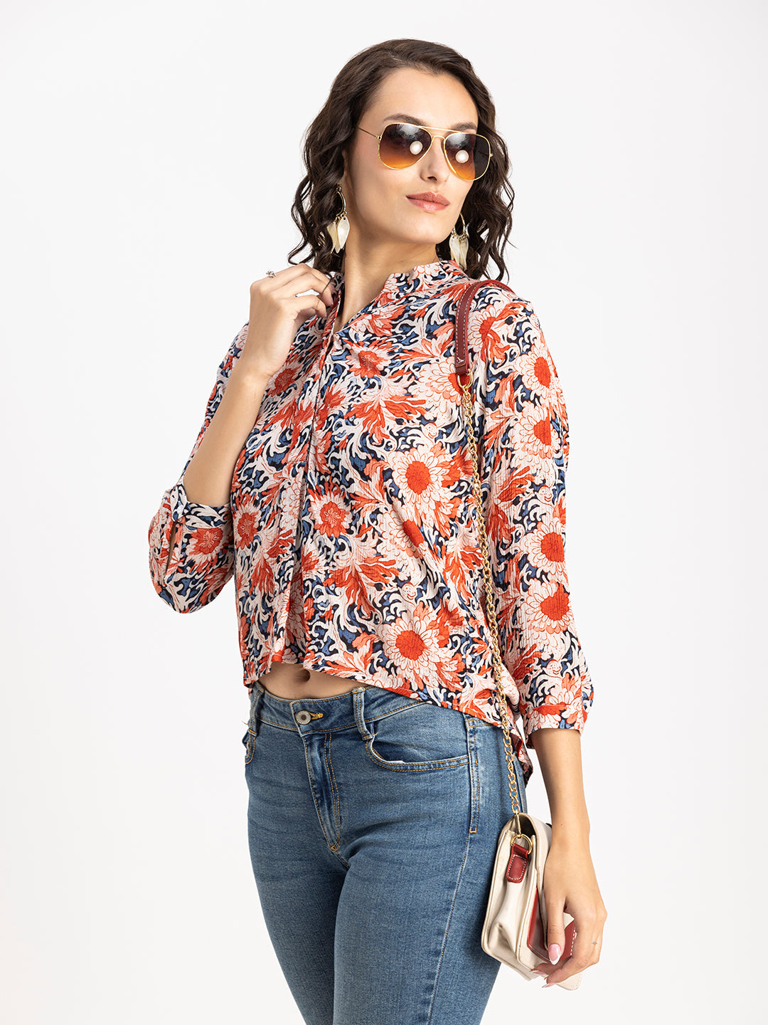 Mandarin Collar Rayon Top