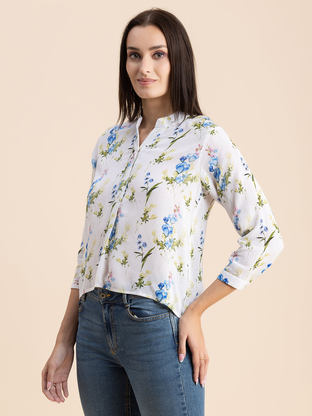 Mandarin Collar Rayon Top