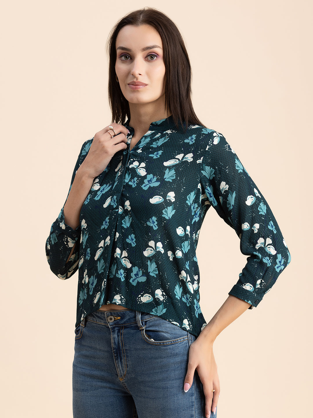 Mandarin Collar Rayon Top