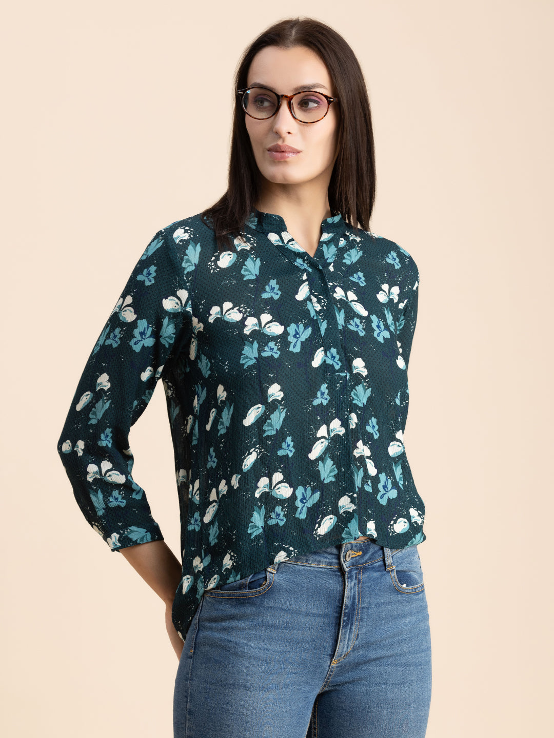 Mandarin Collar Rayon Top