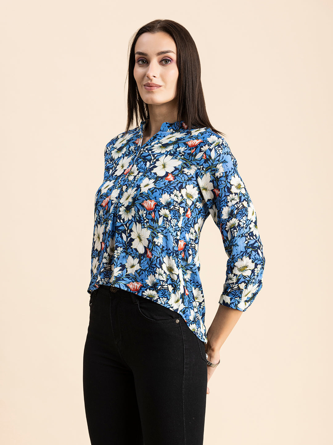 Mandarin Collar Rayon Top