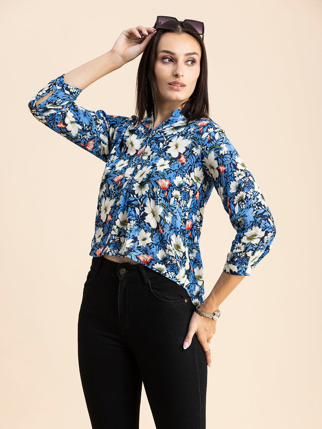 Mandarin Collar Rayon Top