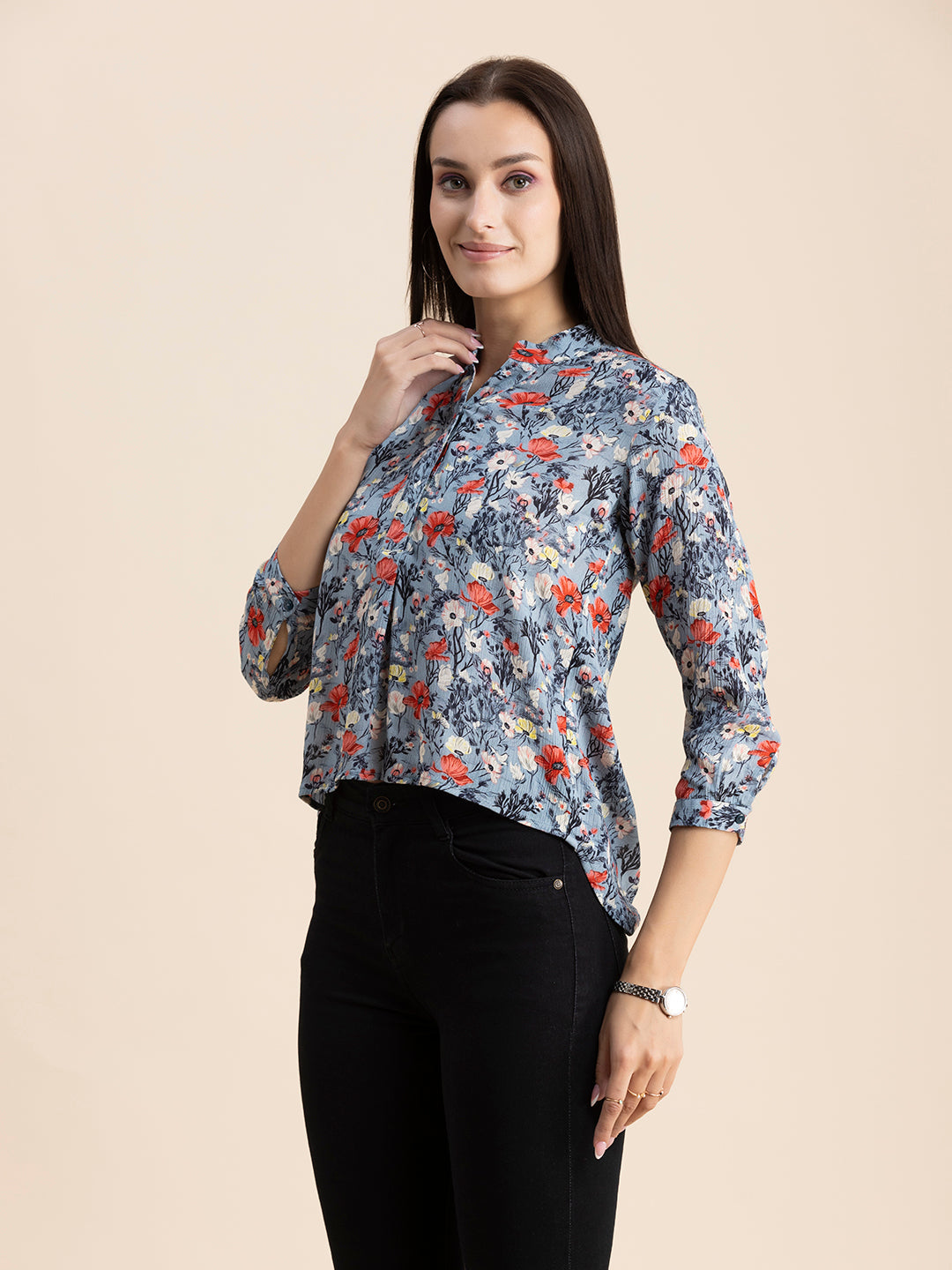 Mandarin Collar Rayon Top