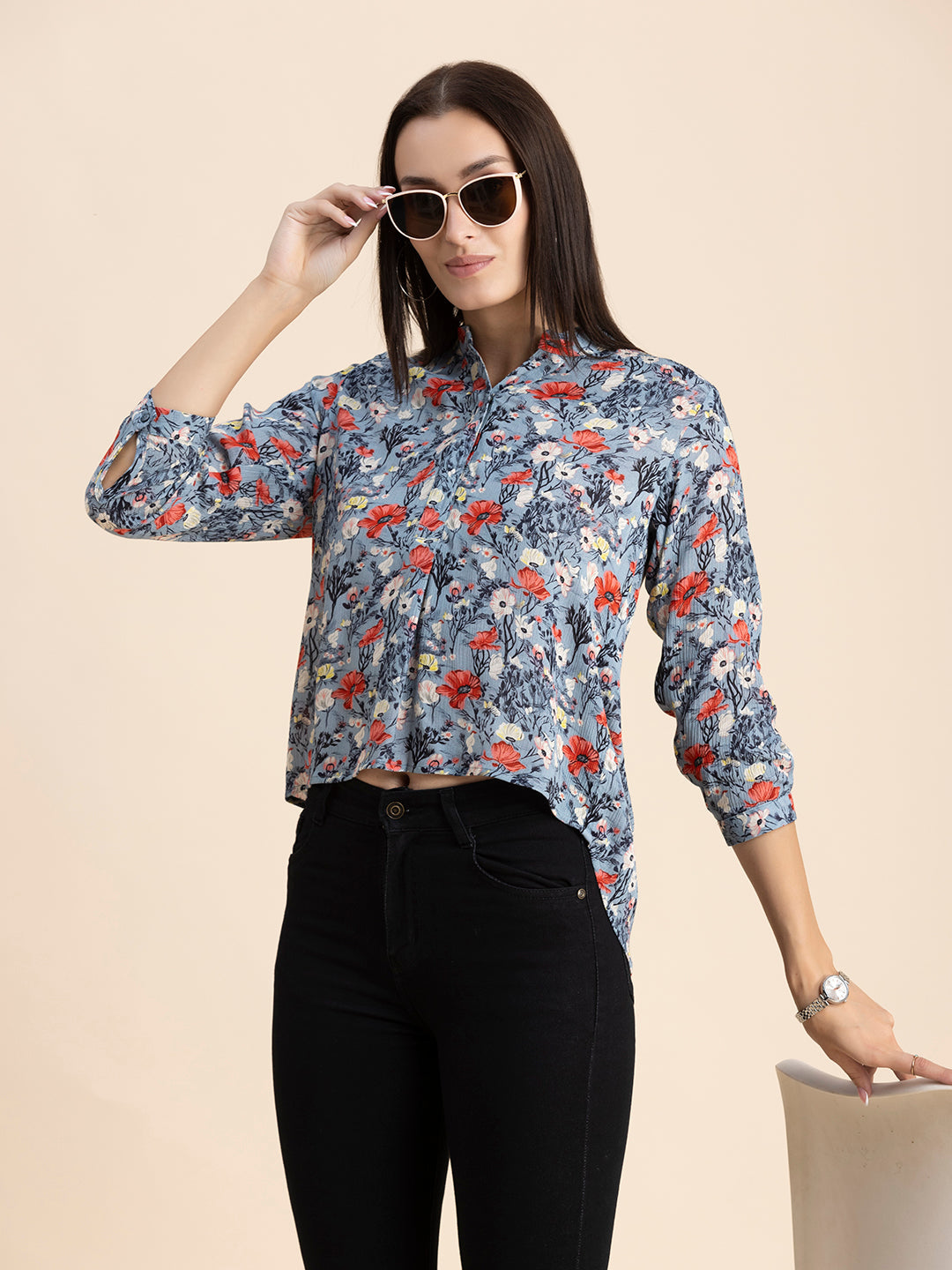 Mandarin Collar Rayon Top