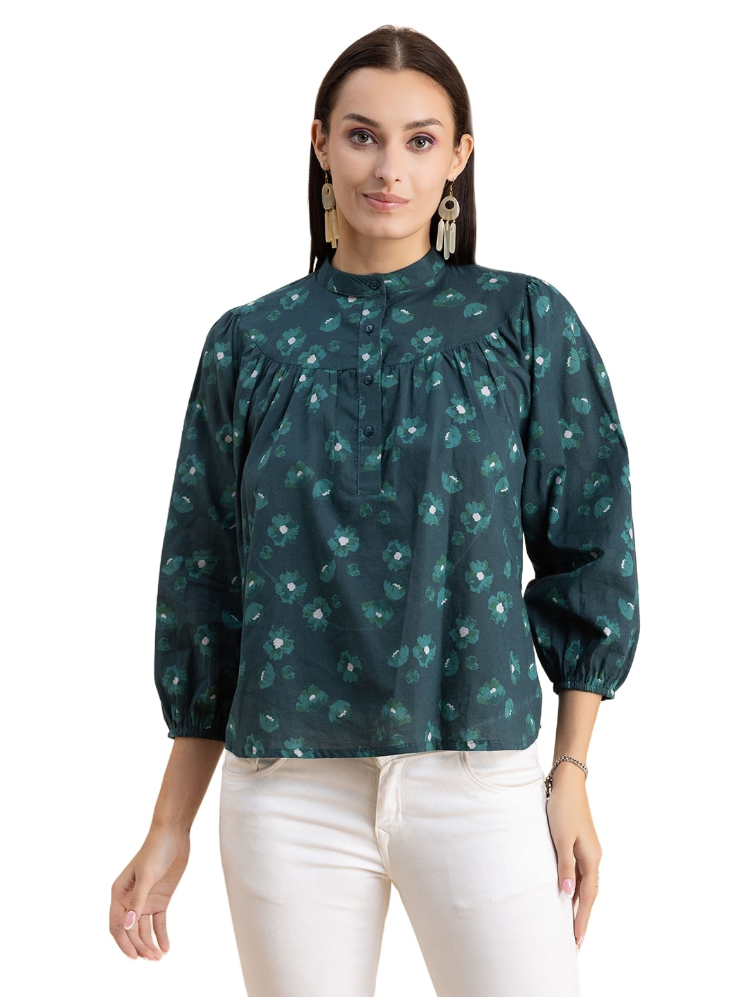 Printed Mandarin Collar