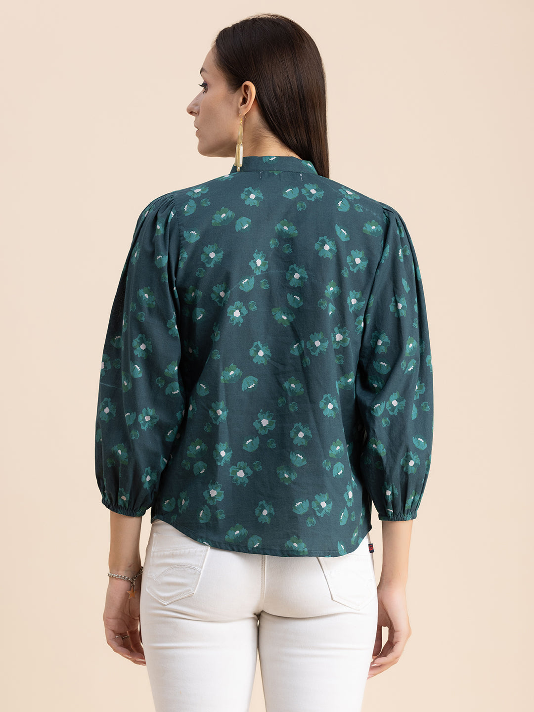 Printed Mandarin Collar