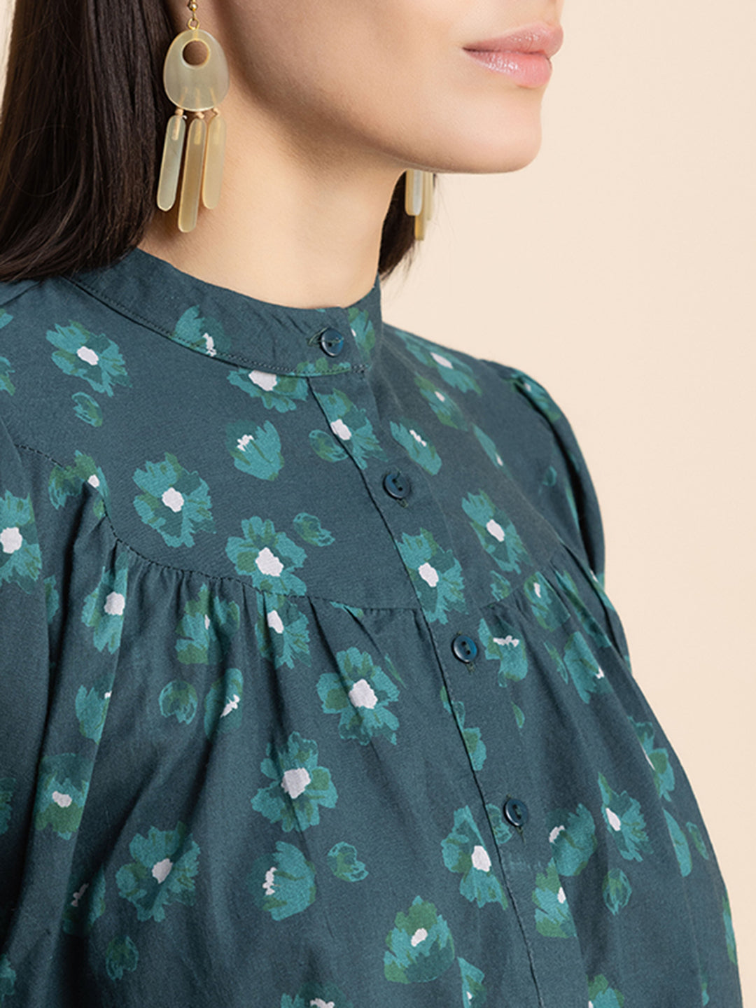Printed Mandarin Collar