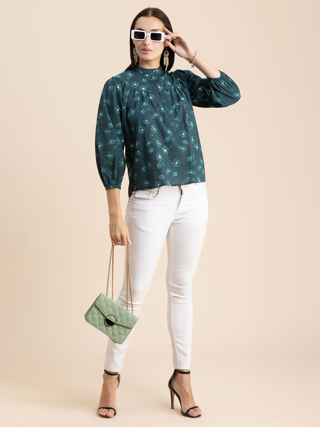 Printed Mandarin Collar