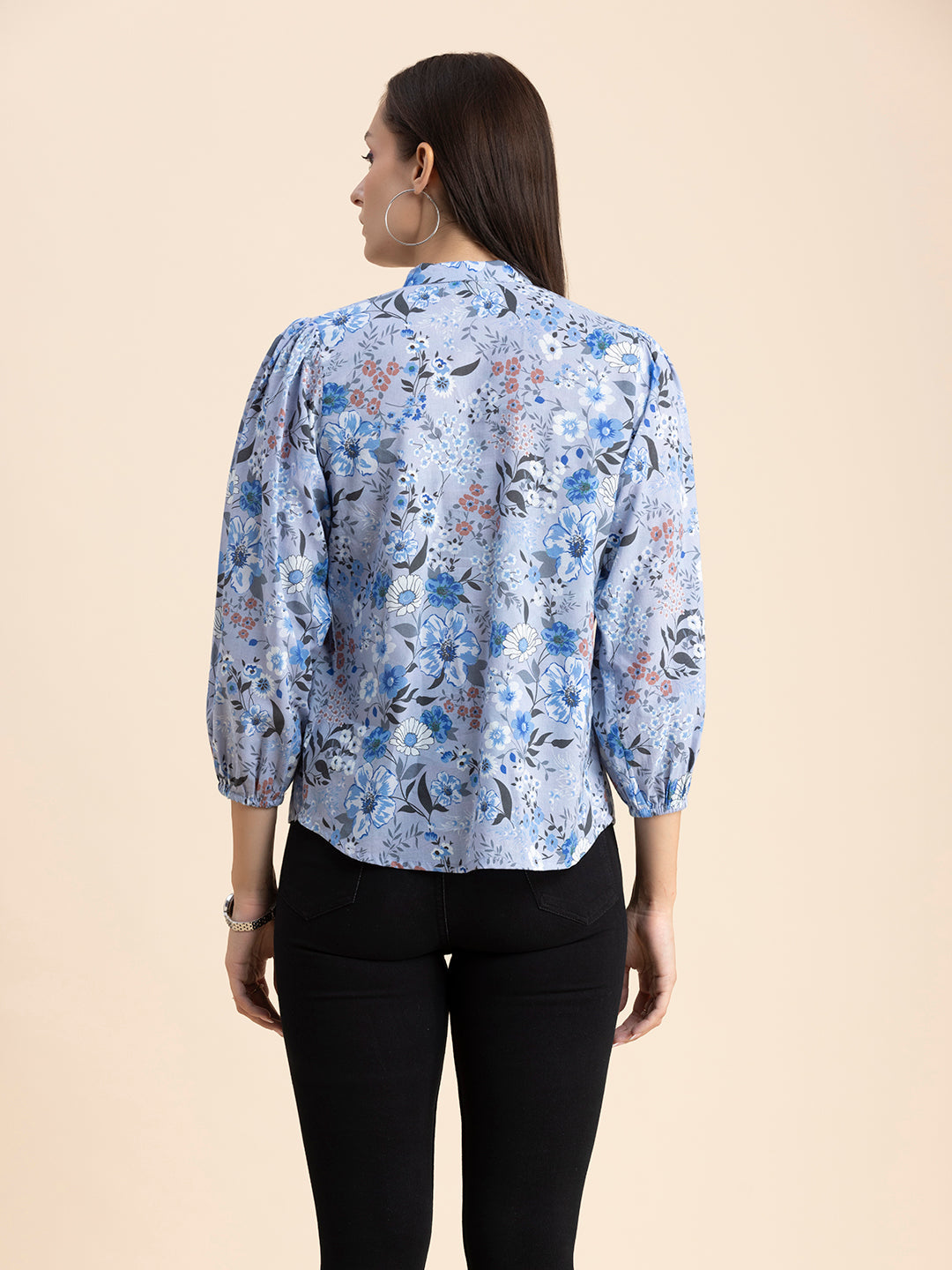 Printed Mandarin Collar
