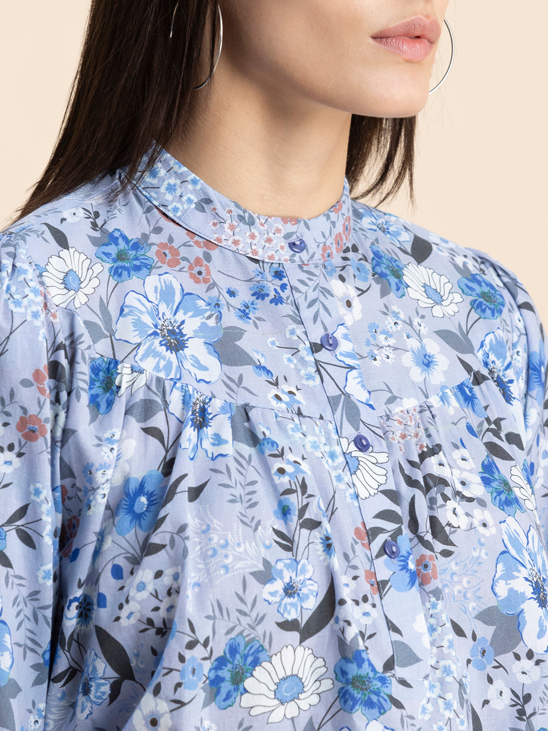 Printed Mandarin Collar
