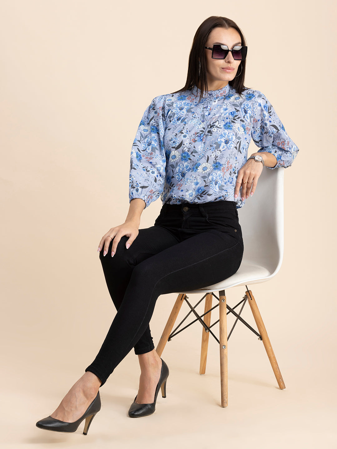Printed Mandarin Collar