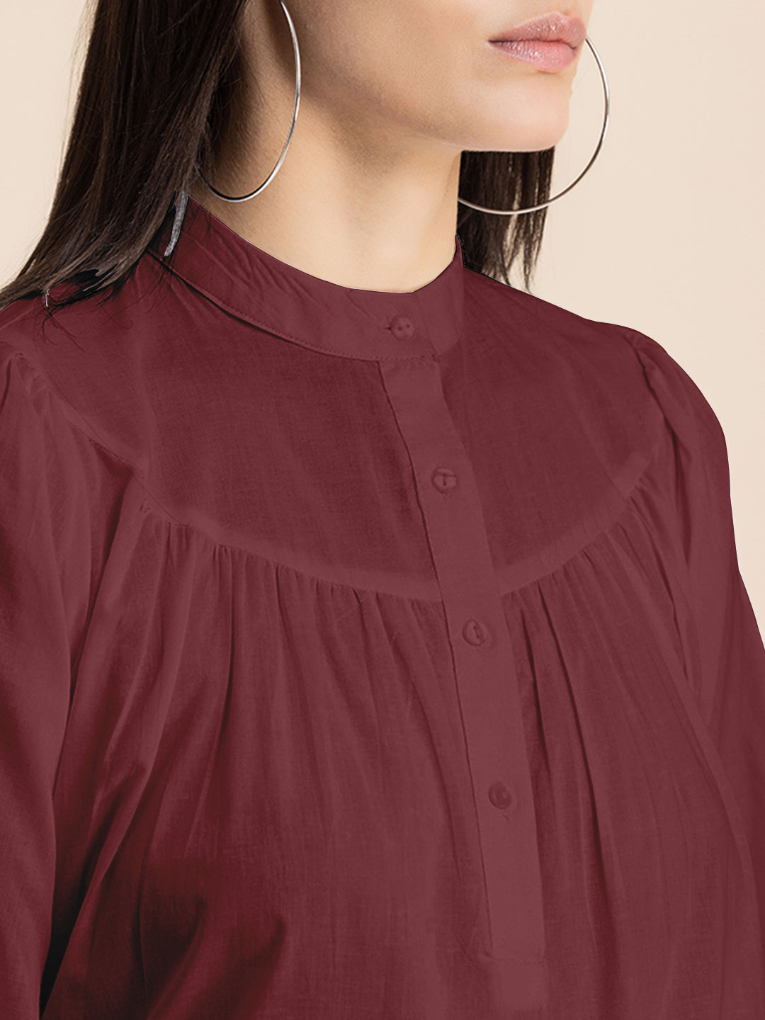 Printed Mandarin Collar