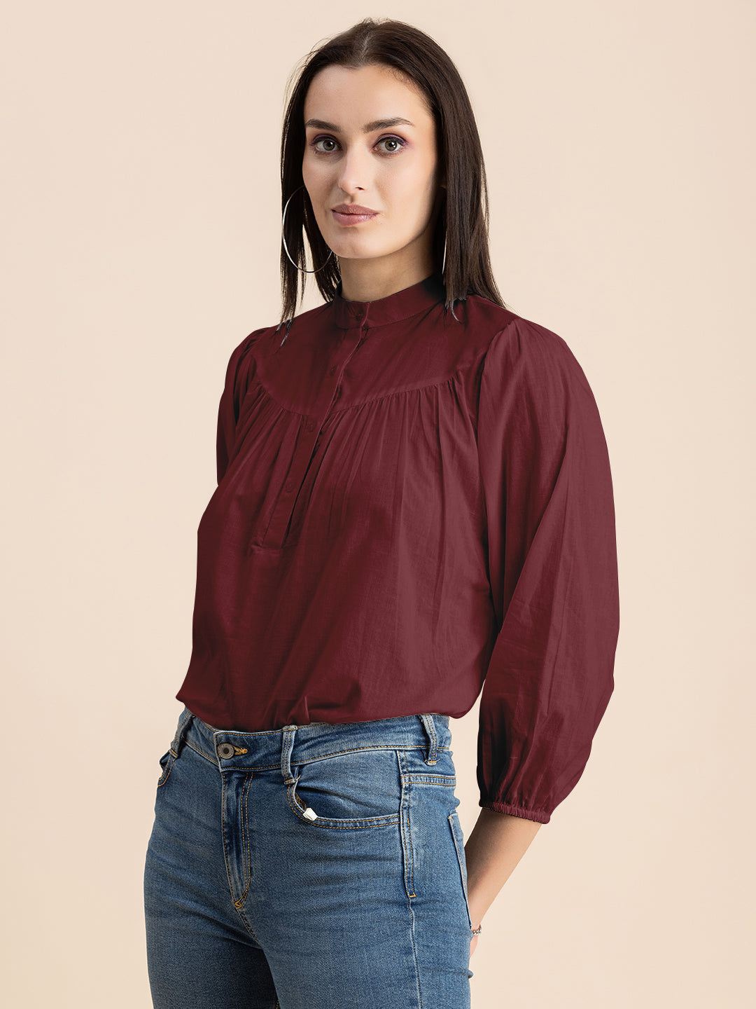 Printed Mandarin Collar