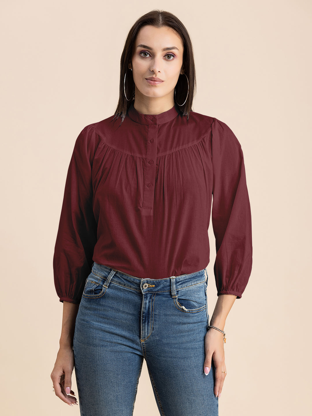 Printed Mandarin Collar