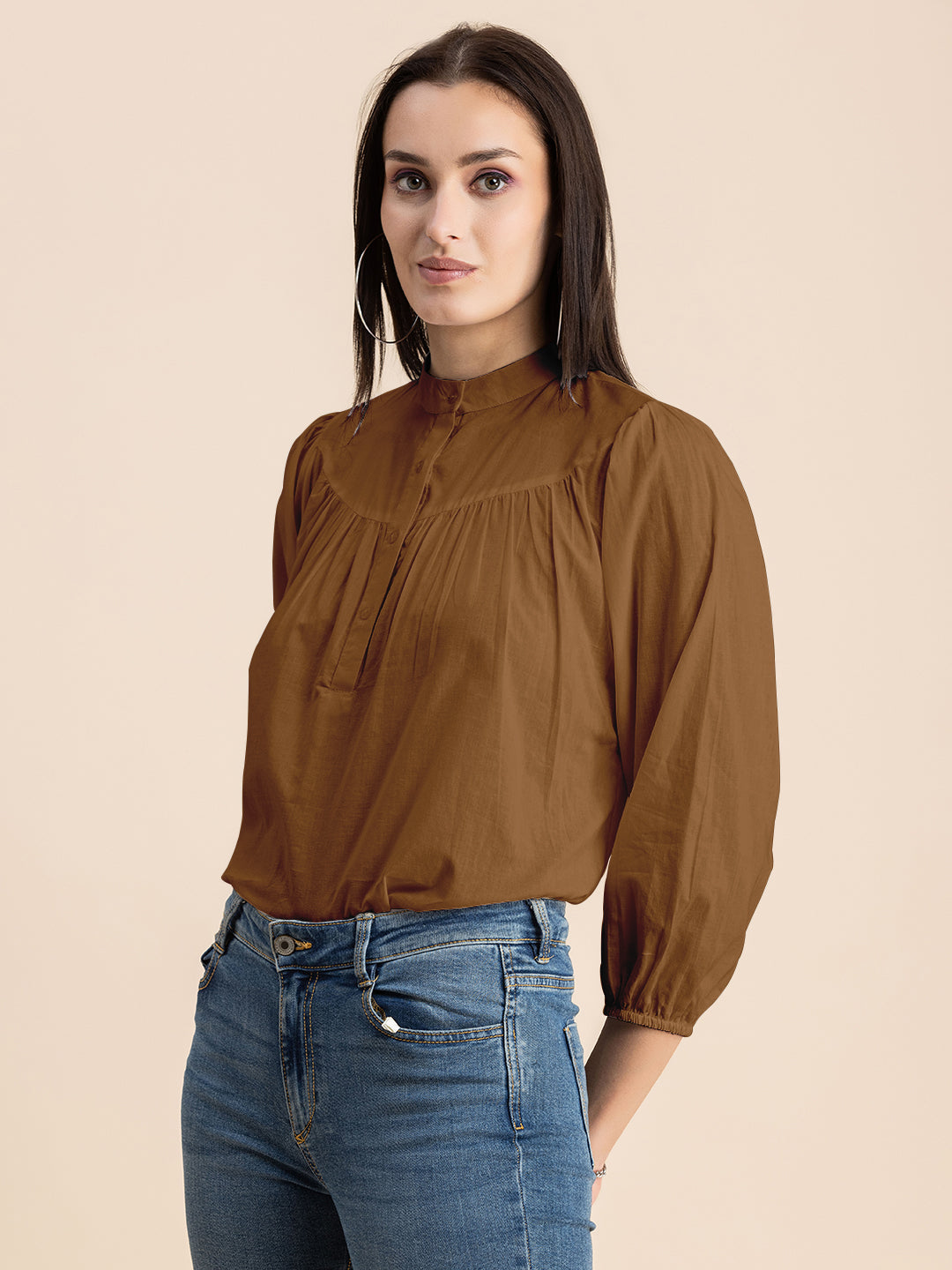 Printed Mandarin Collar
