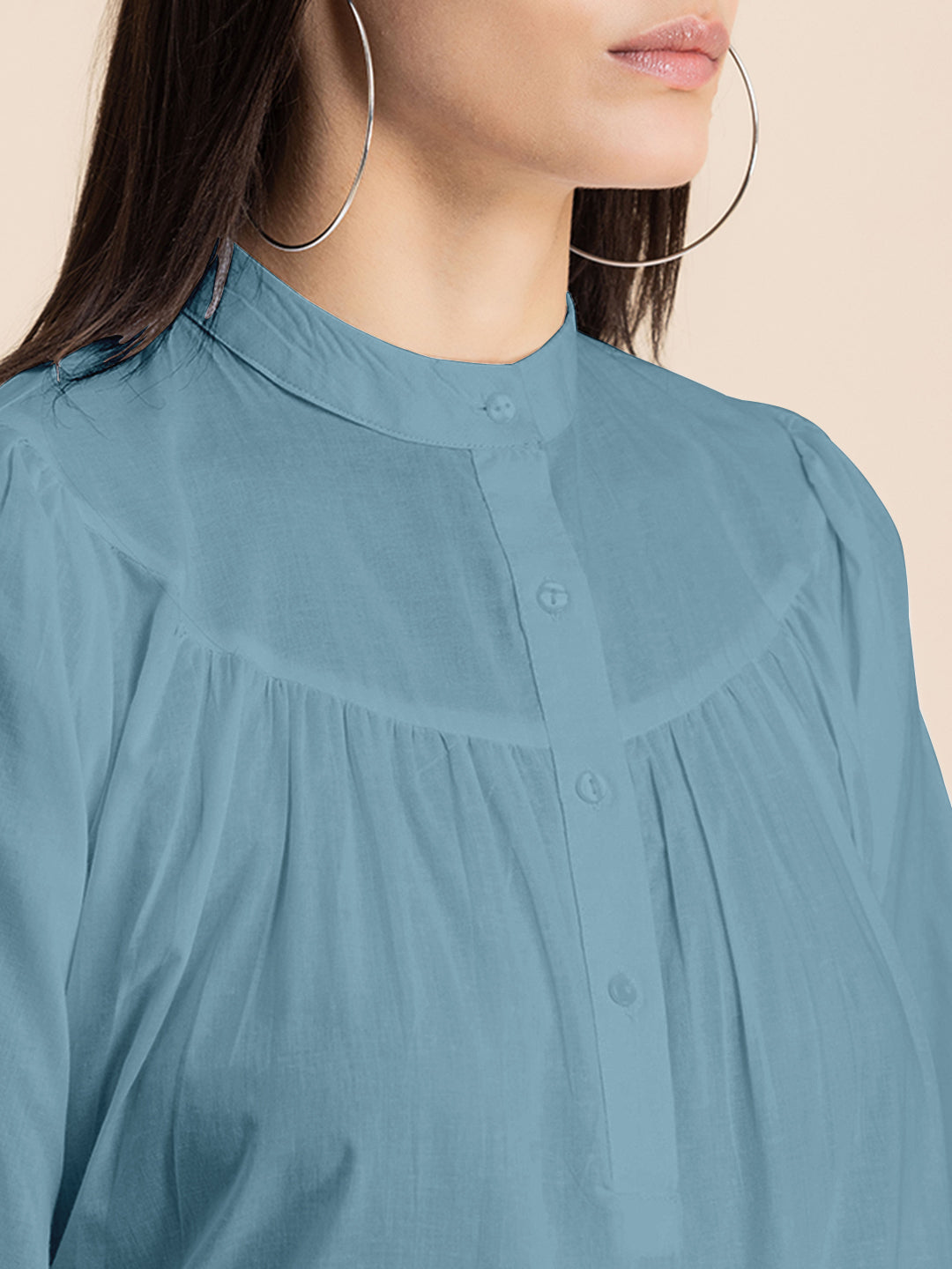 Printed Mandarin Collar