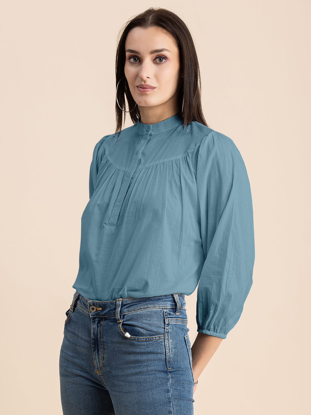 Printed Mandarin Collar