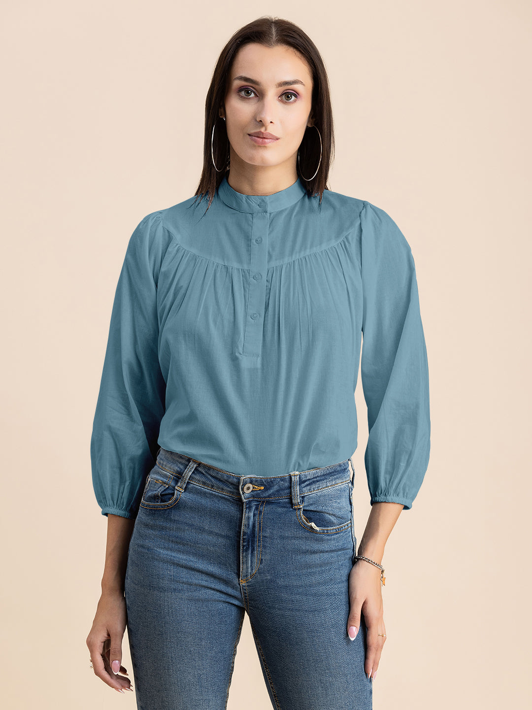 Printed Mandarin Collar