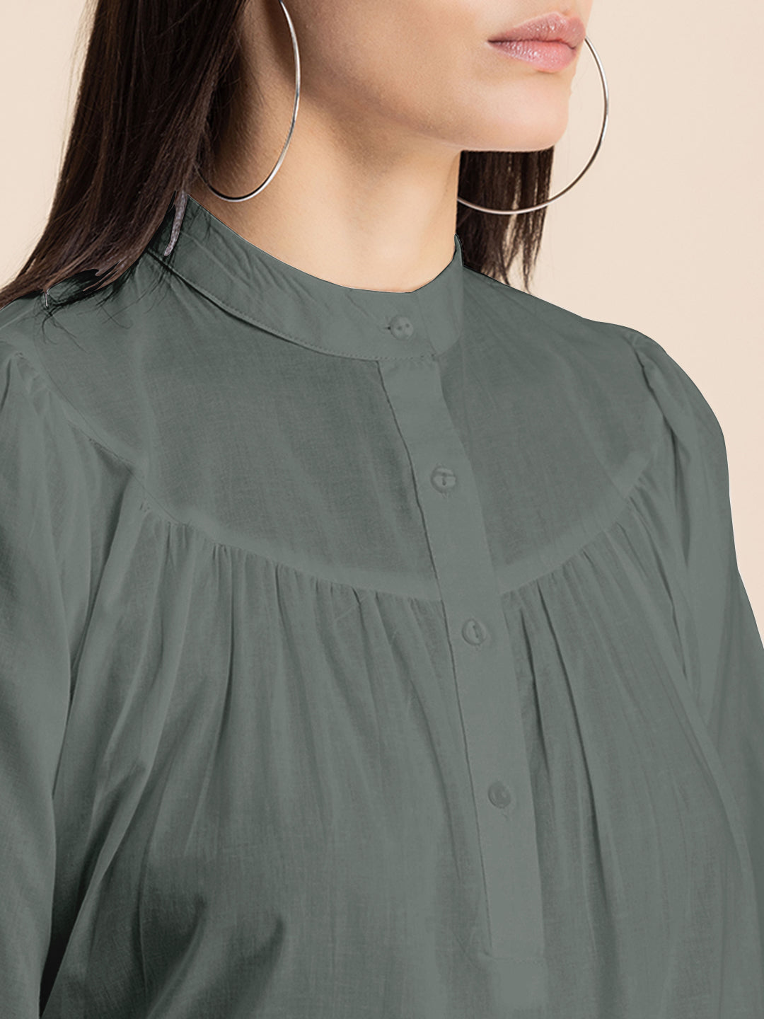 Printed Mandarin Collar