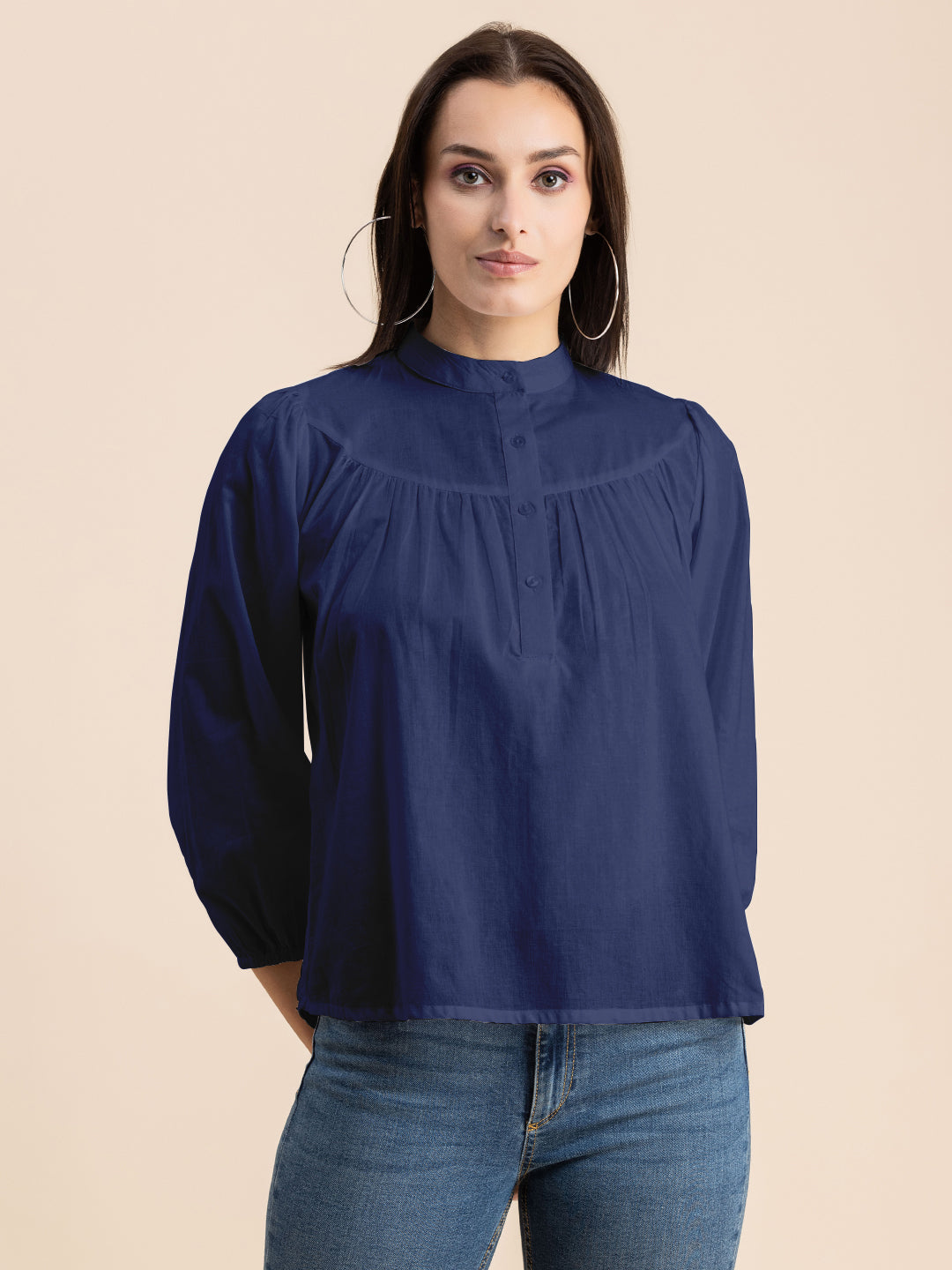 Printed Mandarin Collar