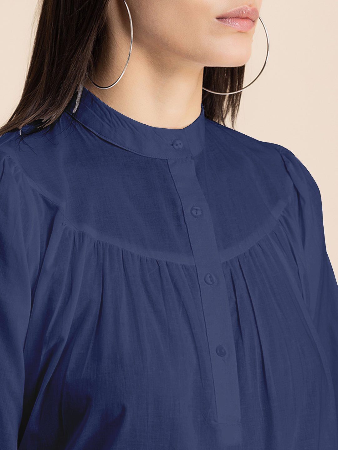 Printed Mandarin Collar