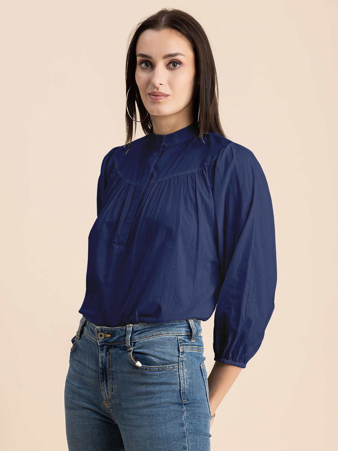 Printed Mandarin Collar