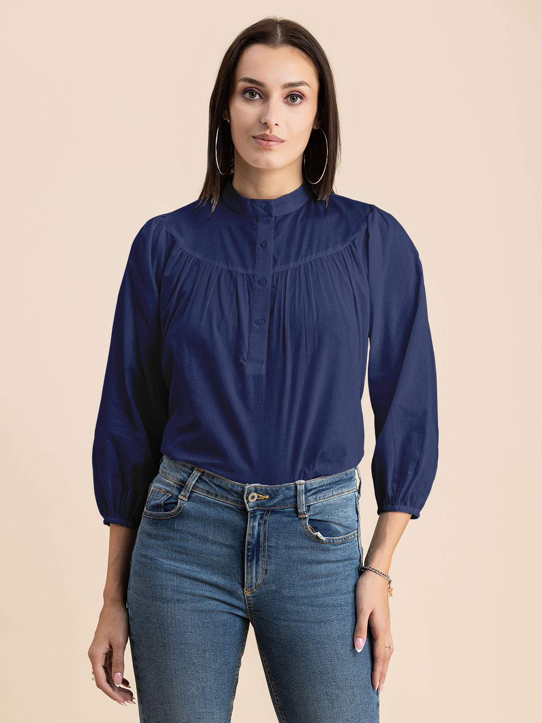 Printed Mandarin Collar