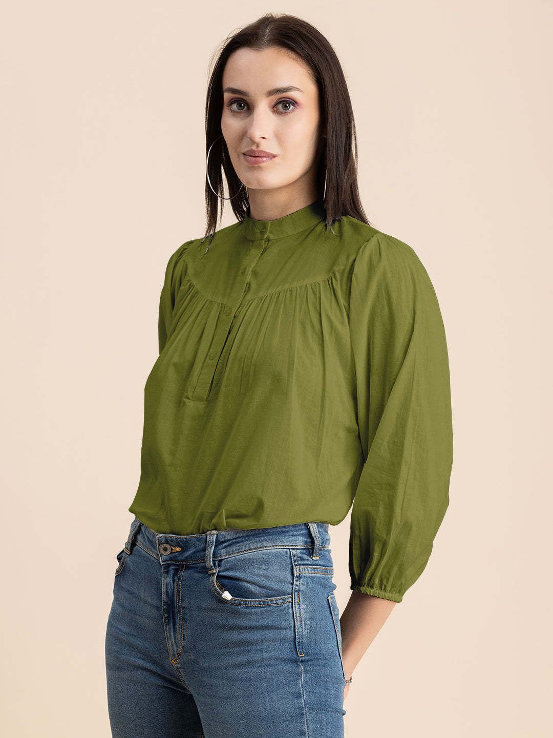 Printed Mandarin Collar