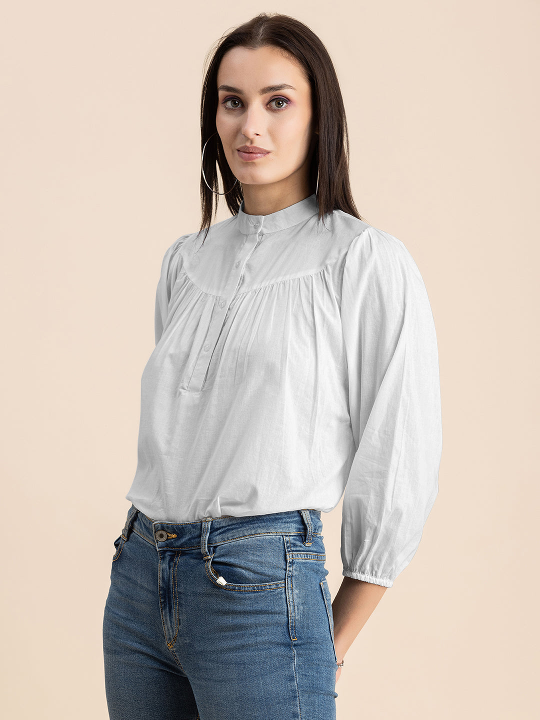 Printed Mandarin Collar