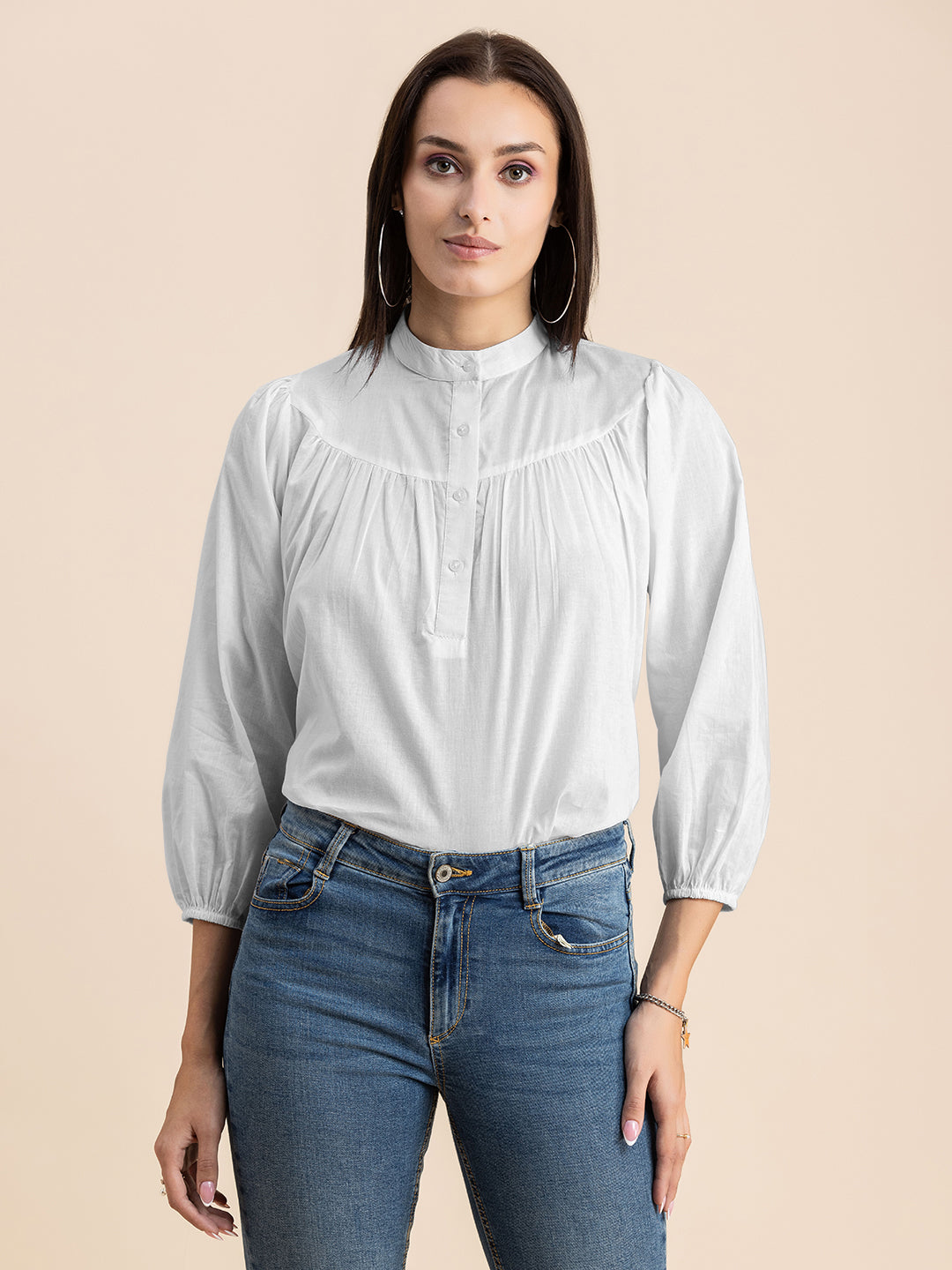 Printed Mandarin Collar