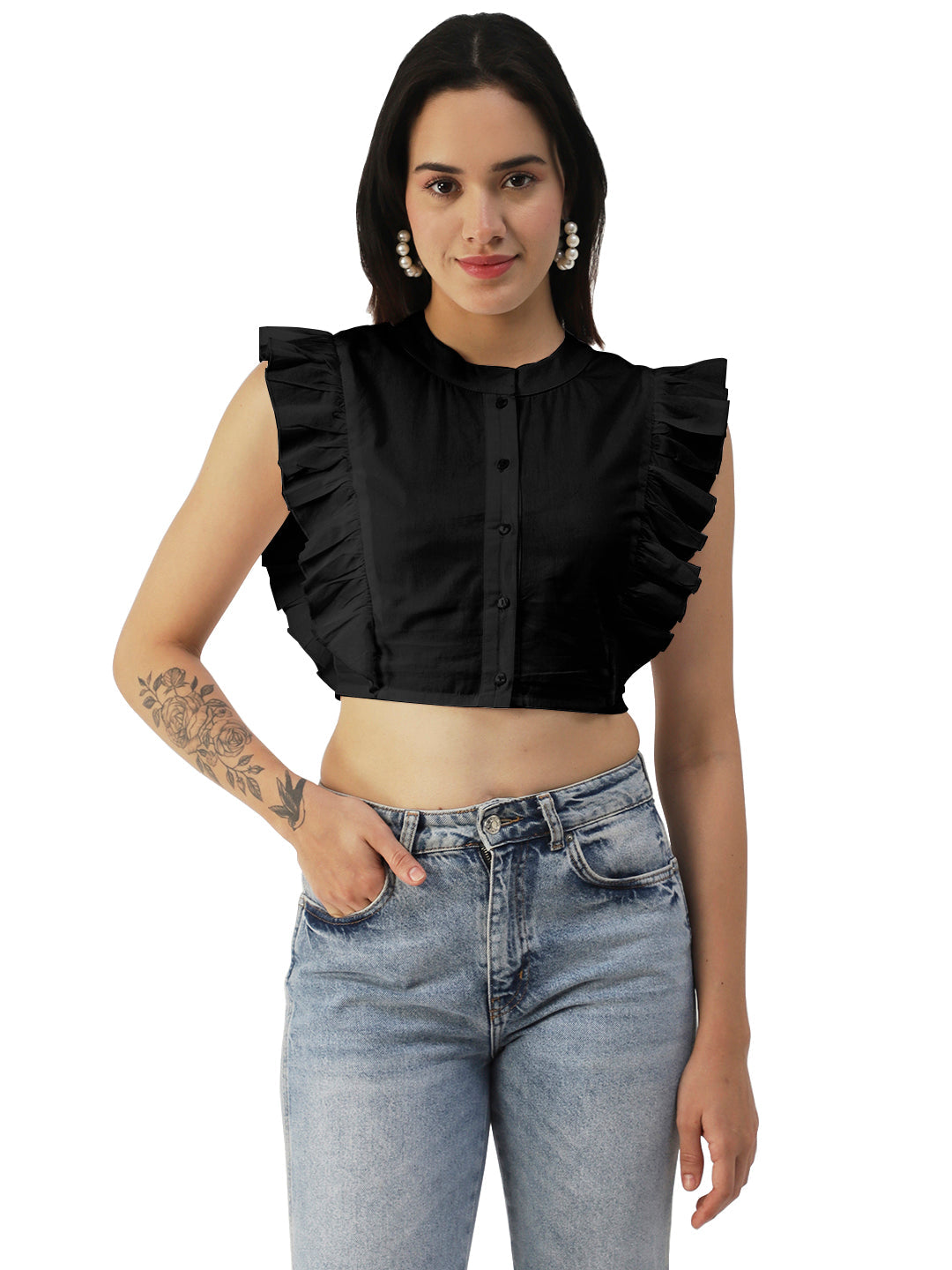 Button Down Solid Crop