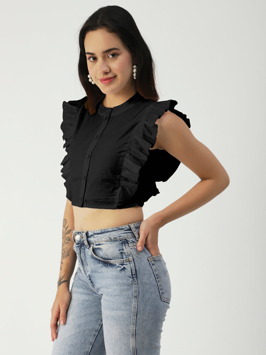 Button Down Solid Crop