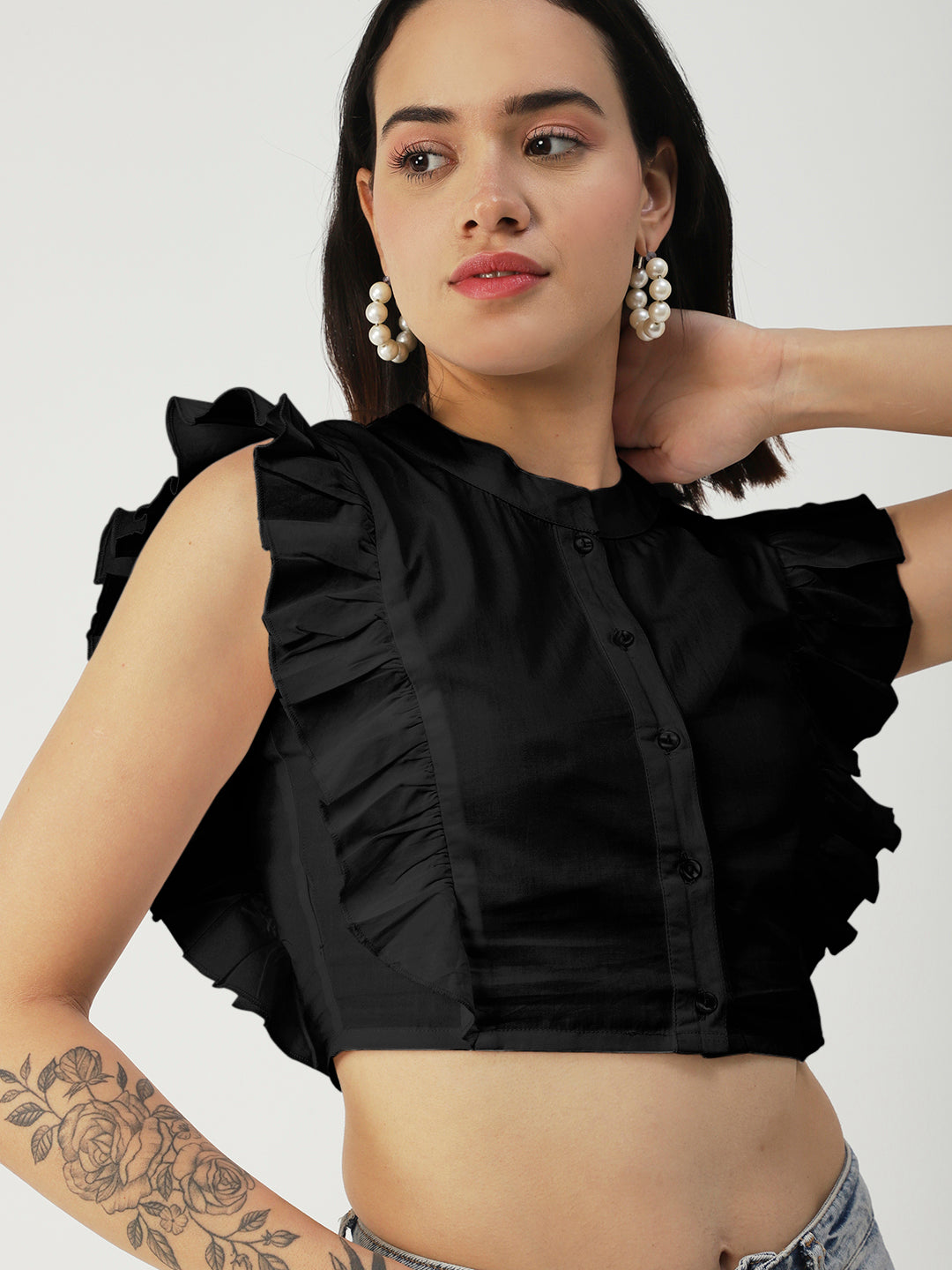 Button Down Solid Crop