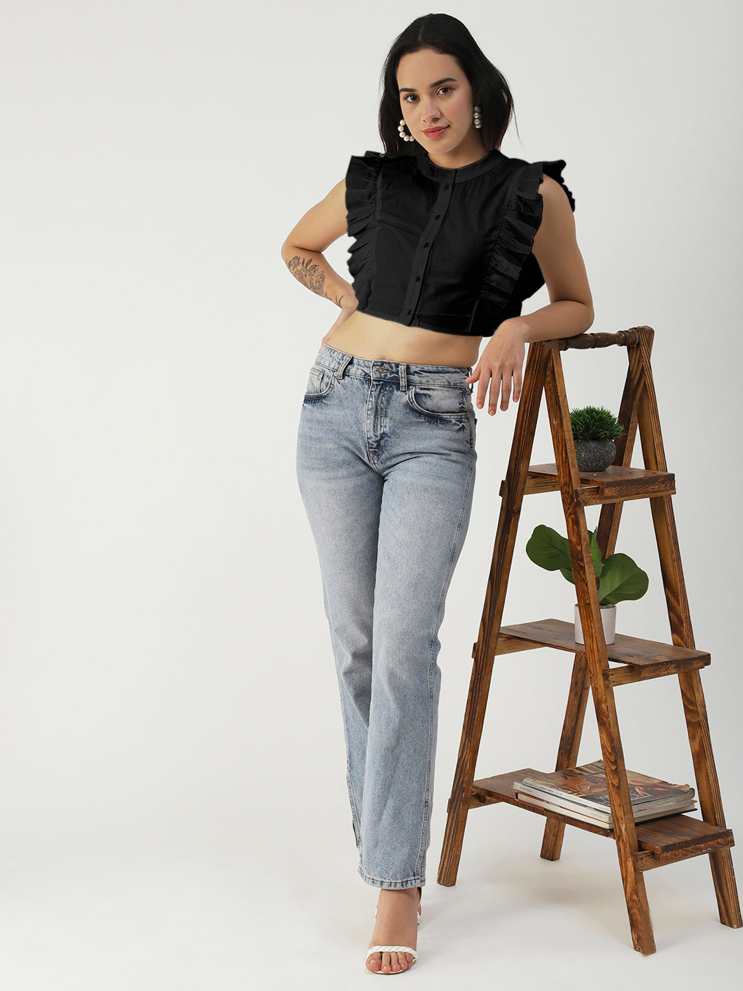 Button Down Solid Crop