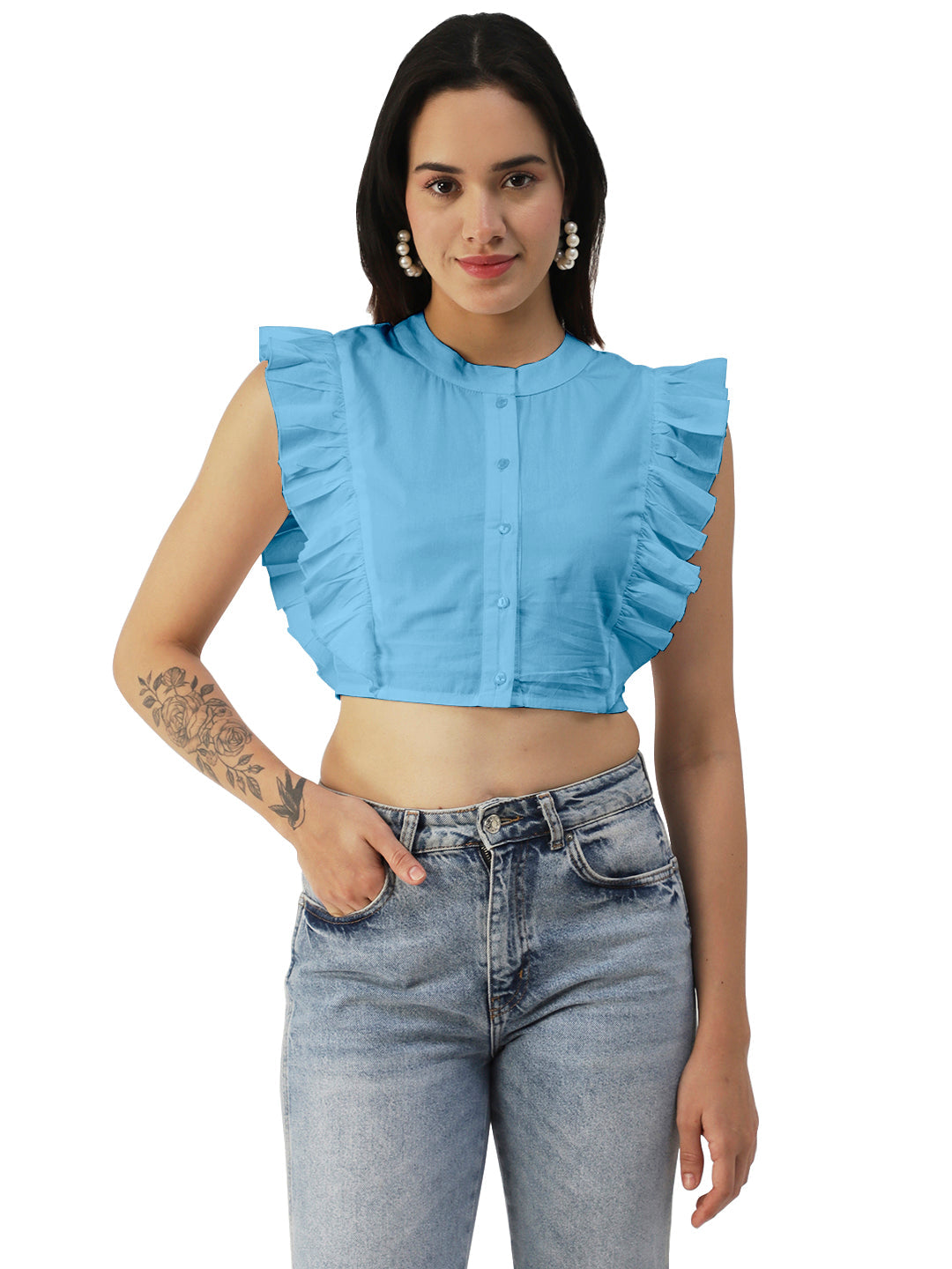 Button Down Solid Crop