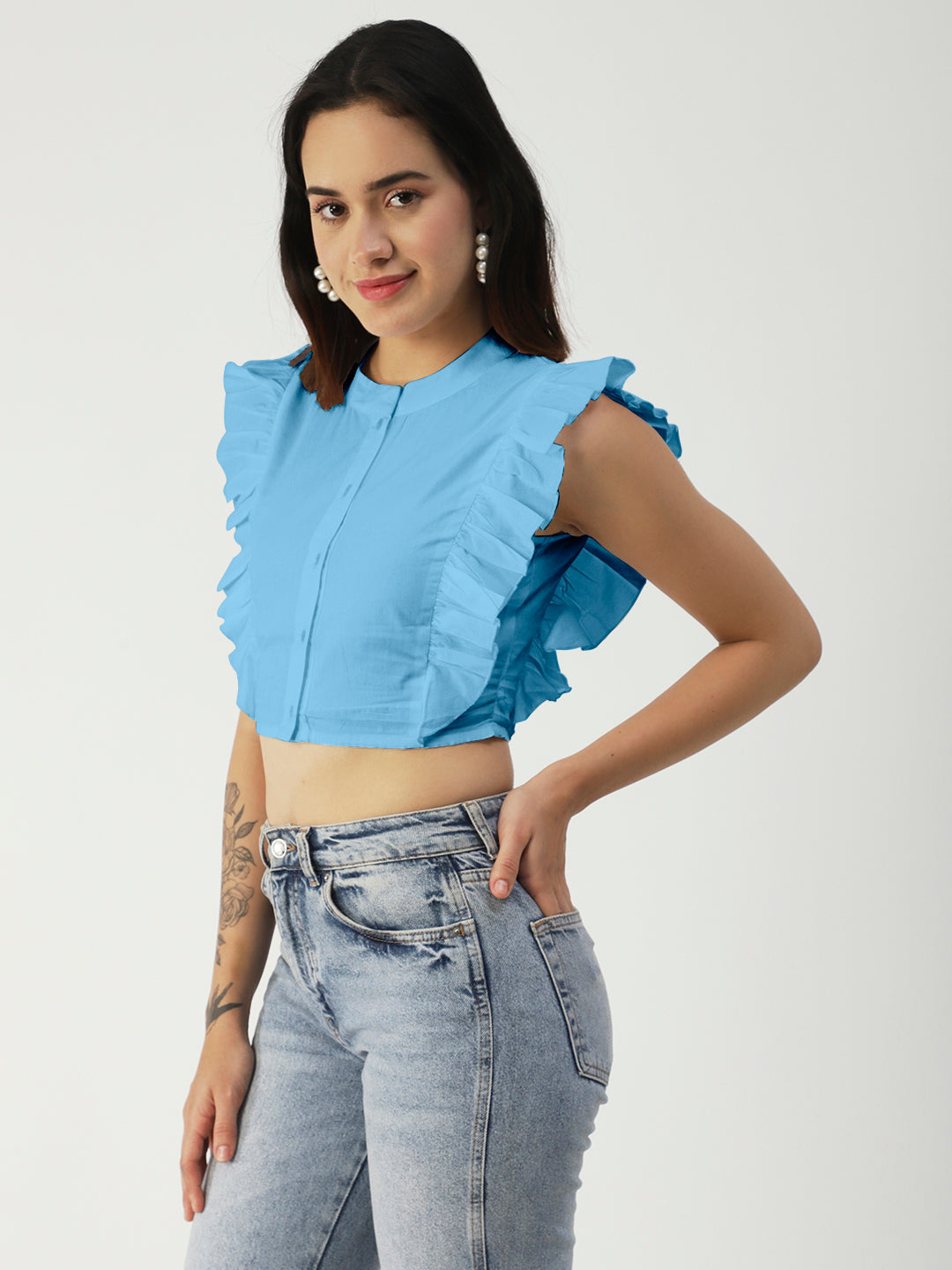 Button Down Solid Crop