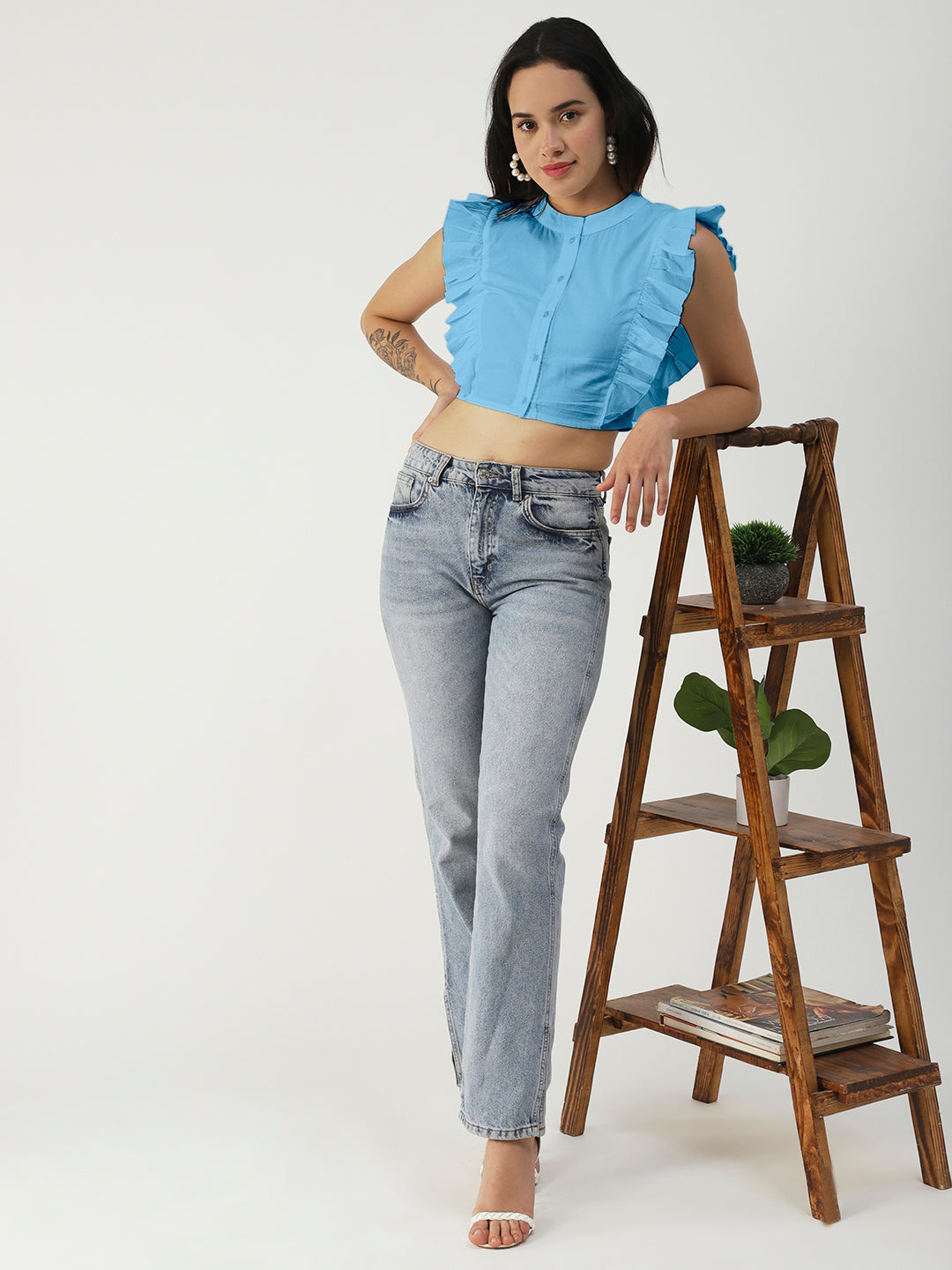 Button Down Solid Crop