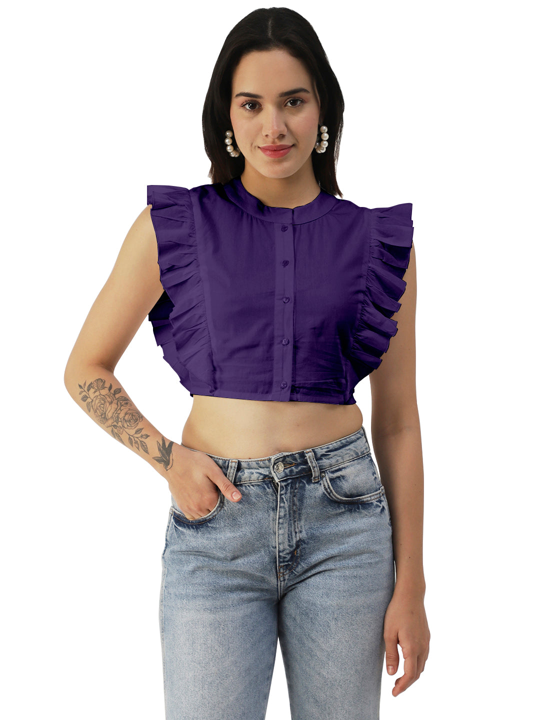Button Down Solid Crop