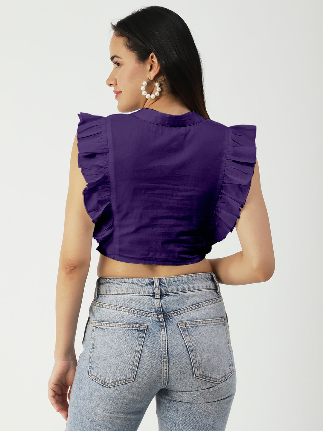 Button Down Solid Crop